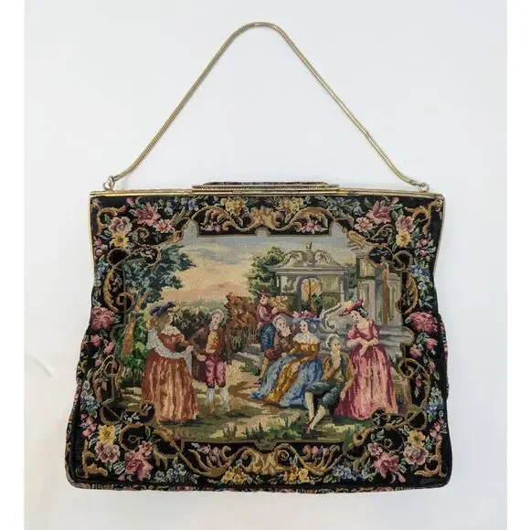 Delill Art Deco‎ Needlepoint Purse Bag Micro Stitched Marcasite French Tapestry - Picture 2 of 6